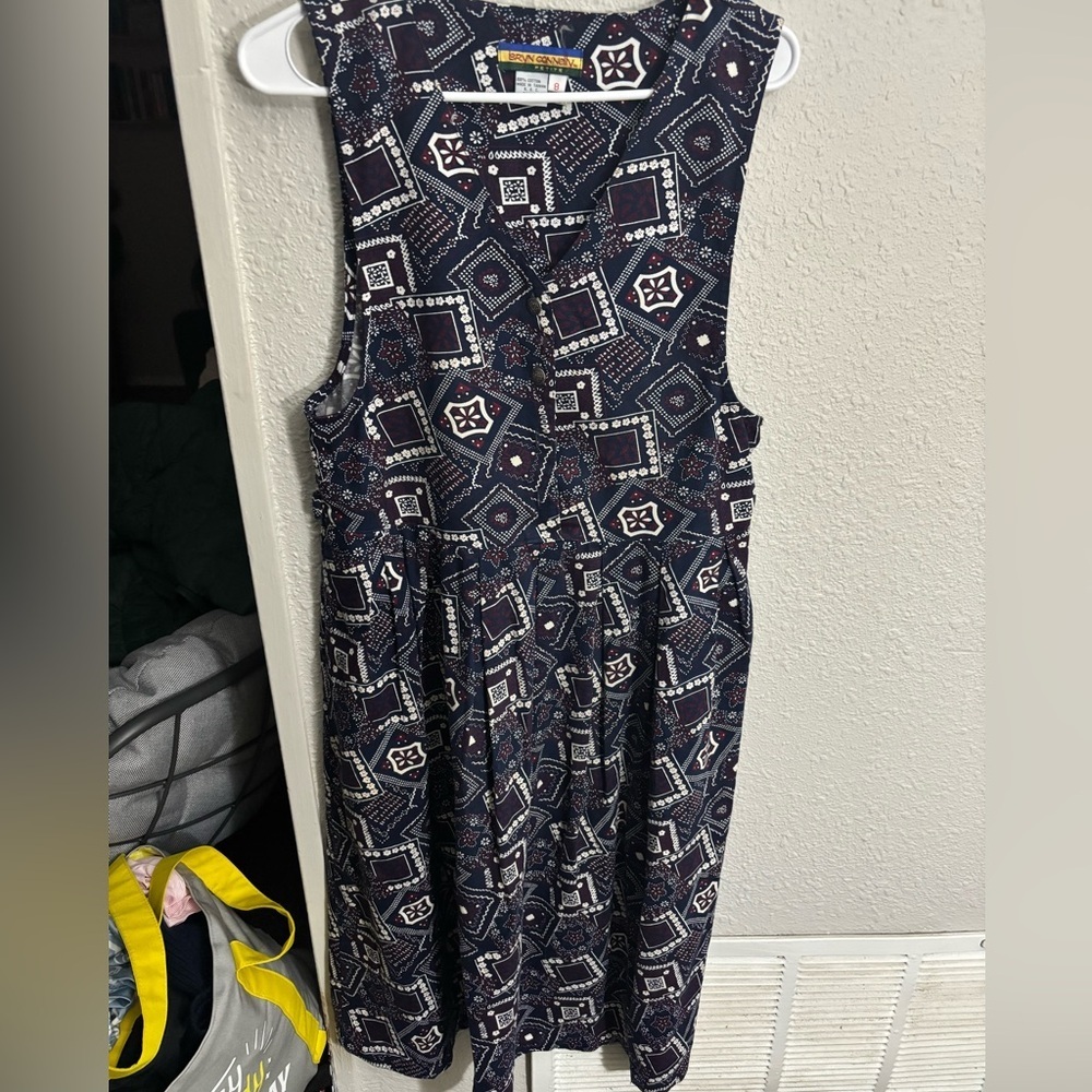 Bryn Connelly Petite Navy Geometric Patterned Midi Dress Size 8